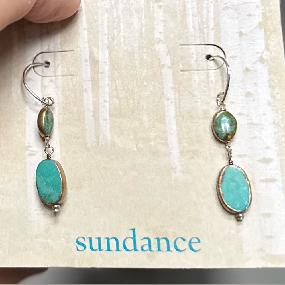 RARE Sundance Turquoise Drop Earrings Artisan Sterling Silver NWT - Picture 6 of 9